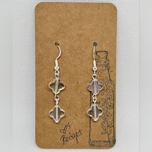 Handmade by me sterling silver fish hook dangle flower clover glass bead earring